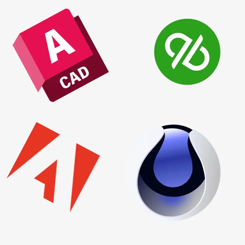 CAD software,cinematic design tools,engineering and CAD tools,financial management software,QuickBooks accounting,Adobe Creative Suite